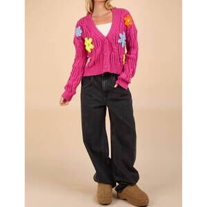 NEW VERY J statement flower cardigan in pink